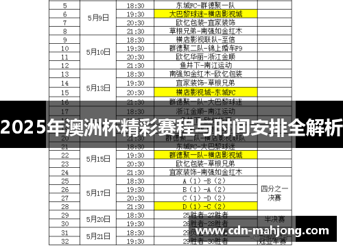 2025年澳洲杯精彩赛程与时间安排全解析 2025年澳洲杯精彩赛程与时间安排全解析