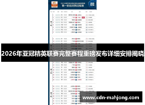 2026年亚冠精英联赛完整赛程重磅发布详细安排揭晓