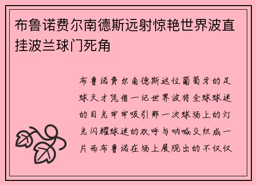 布鲁诺费尔南德斯远射惊艳世界波直挂波兰球门死角